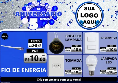 Modelo de Encarte para Encarte A4 Horizontal com o tema Promoção de Aniversário - 5 Anos para Materiais Elétricos