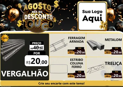 Modelo de Encarte para Encarte A4 Horizontal com o tema Agosto Mês do Desconto Louco para Ferragens