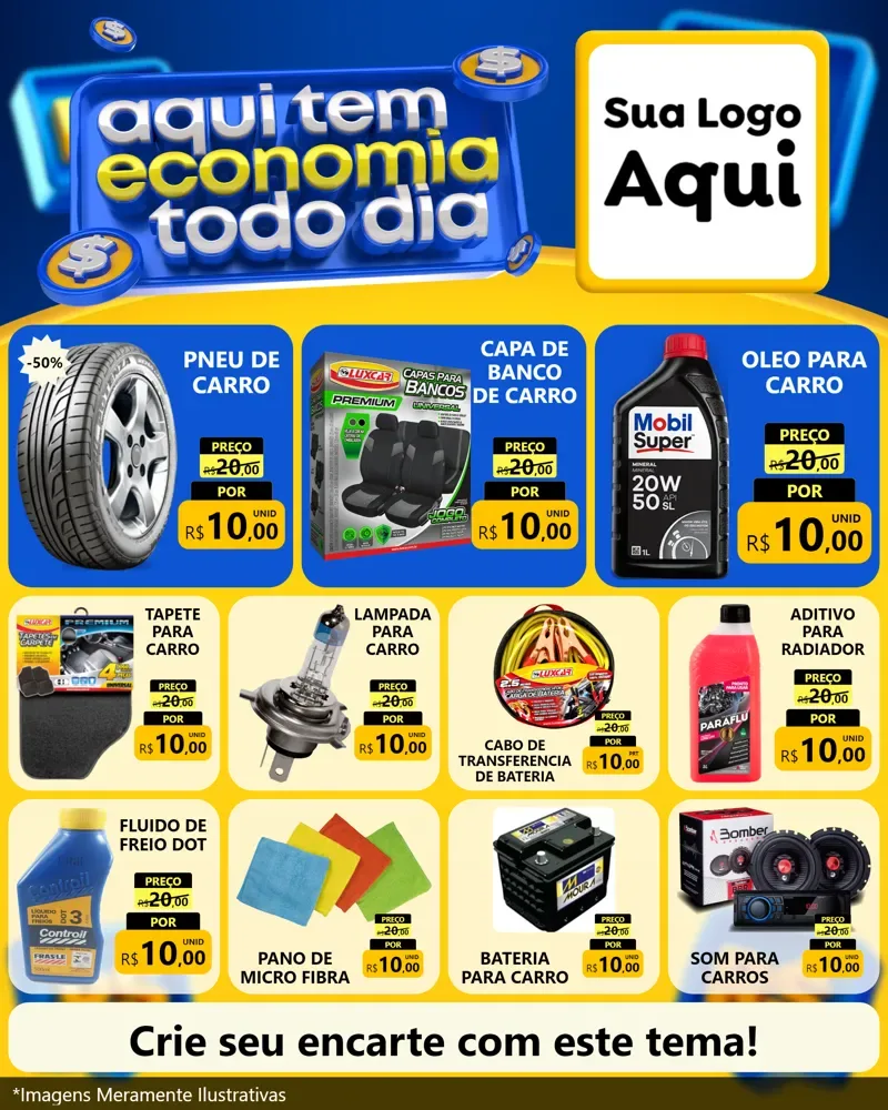 Modelo de Rede Social para Feed Instagram com o tema Aqui Tem Economia Todo Dia para Auto peças
