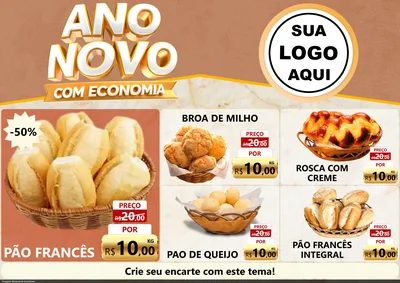 Modelo de Encarte para Encarte A4 Horizontal com o tema Ano Novo Com Economia para Padaria
