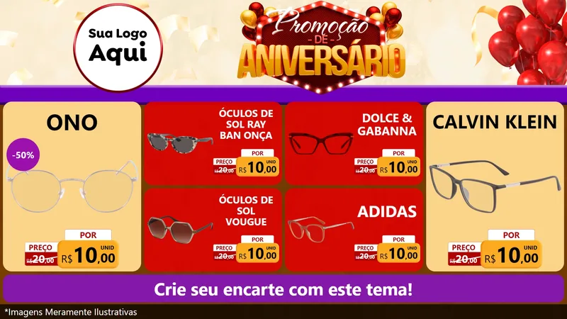 Modelo de TV para TV Horizontal com o tema Promoção de Aniversário para Óticas