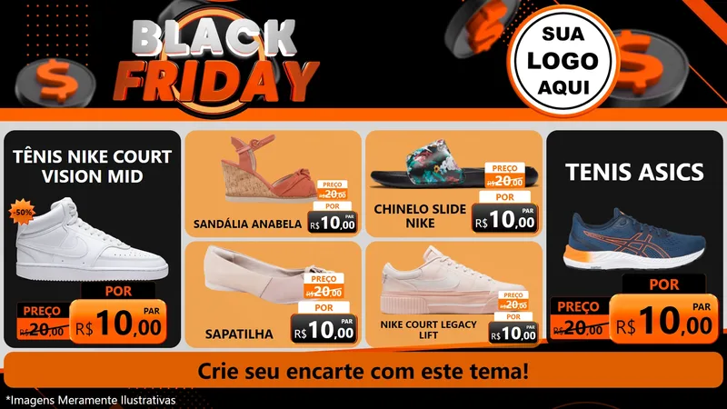 Modelo de TV para TV Horizontal com o tema Black Friday para Calçados