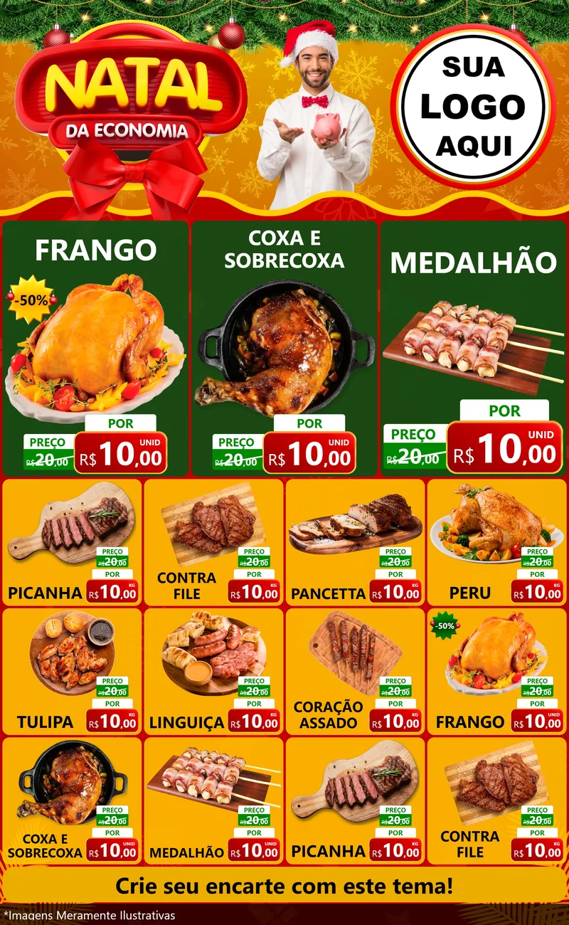 Modelo de Encarte para Encarte Grande com o tema Natal da Economia para Assados