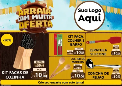 Modelo de Encarte para Encarte A4 Horizontal com o tema Ofertas de São João - Junina para Utilidades Domésticas