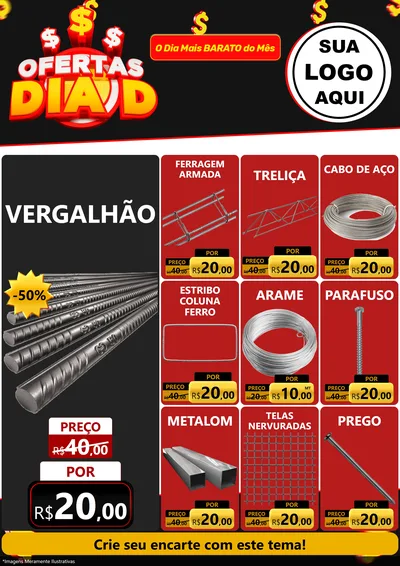 Modelo de Encarte para Encarte A4 Vertical com o tema Ofertas Dia D para Ferragens