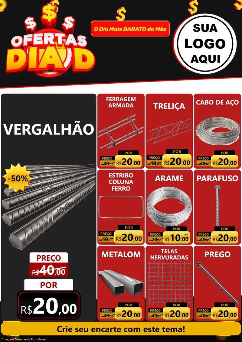 Modelo de Encarte para Encarte A4 Vertical com o tema Ofertas Dia D para Ferragens