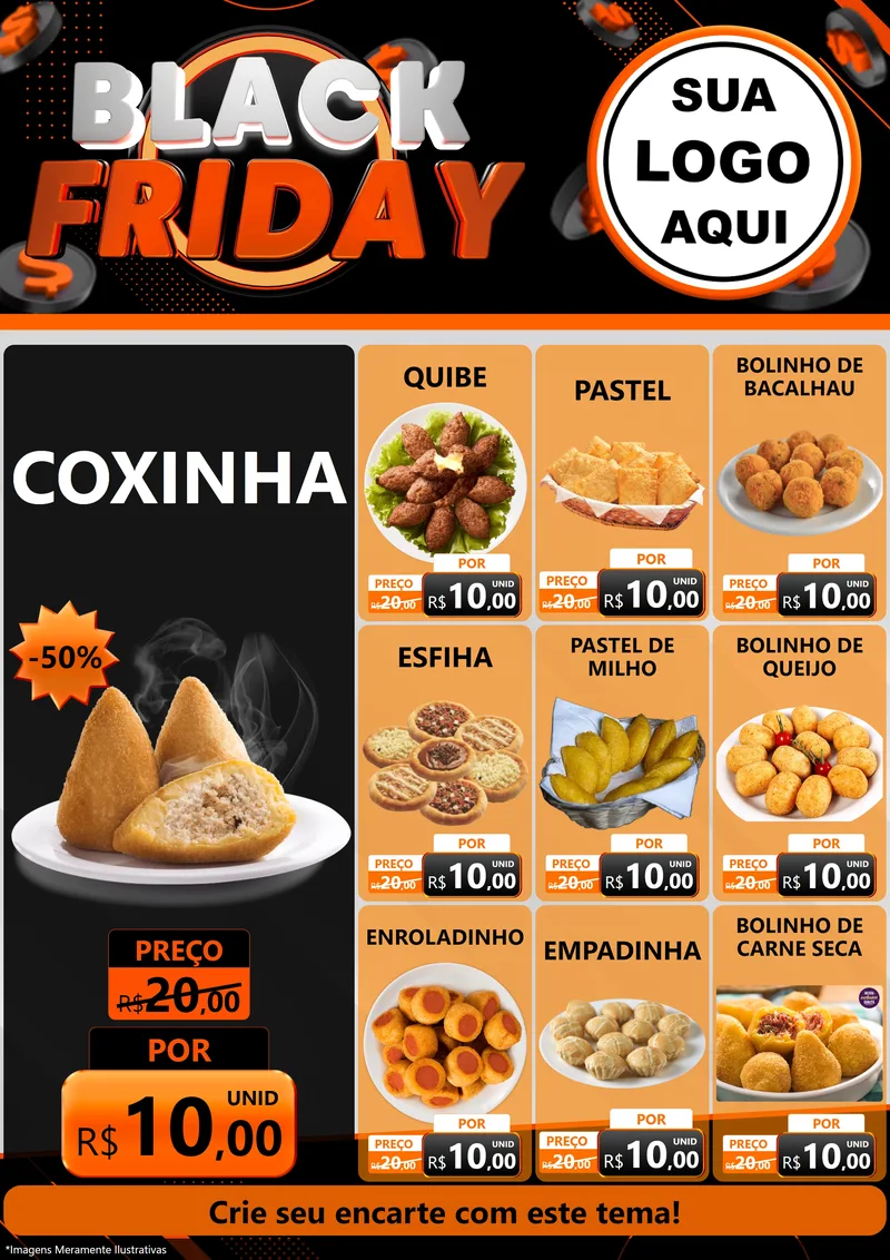 Modelo de Encarte para Encarte A4 Vertical com o tema Black Friday para Salgadaria