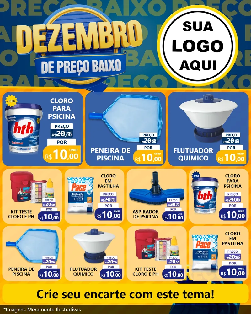 Modelo de Rede Social para Feed Instagram com o tema Dezembro de Preço Baixo para Produtos para Piscina