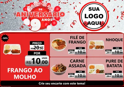 Modelo de Encarte para Encarte A4 Horizontal com o tema Promoção de Aniversário - 9 Anos para Restaurante