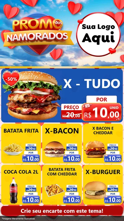 Modelo de Rede Social para Stories com o tema Promo dos Namorados para Hamburgueria