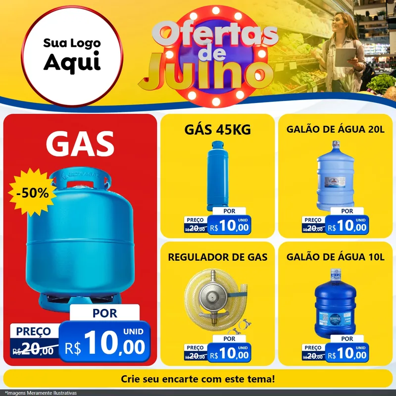 Modelo de Rede Social para Feed Facebook com o tema Ofertas de Julho para Água e gás