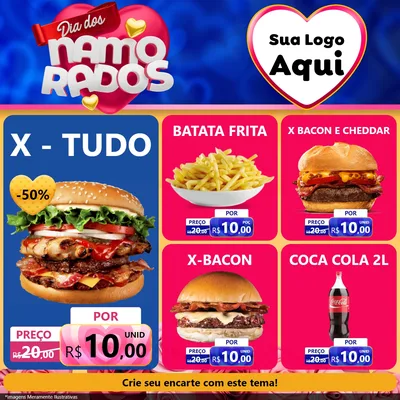 Modelo de Rede Social para Feed Facebook com o tema Dia dos namorados para Hamburgueria