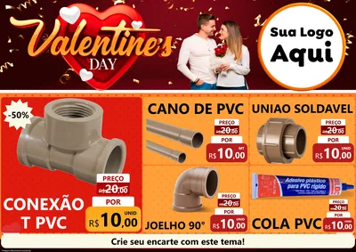 Modelo de Encarte para Encarte A4 Horizontal com o tema Valentine's Day para Tubos e conexões