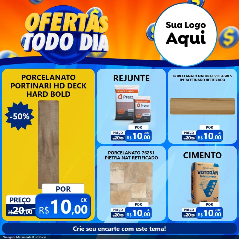 Modelo de Rede Social para Feed Facebook com o tema Ofertas Todo Dia para Pisos e revestimentos