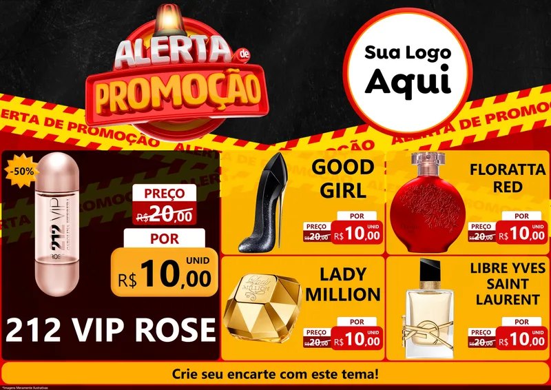 Modelo de Encarte para Encarte A4 Horizontal com o tema Alerta de Promoção para Perfumes