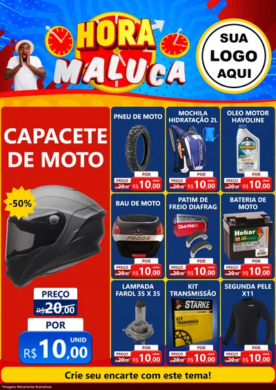 Modelo de Encarte para Encarte A4 Vertical com o tema Hora Maluca para Moto peças