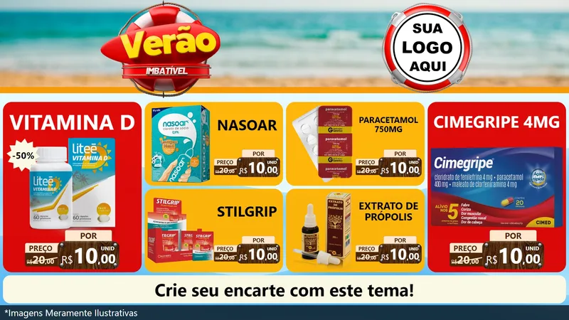 Modelo de TV para TV Horizontal com o tema Verão Imbatível para Farmácia