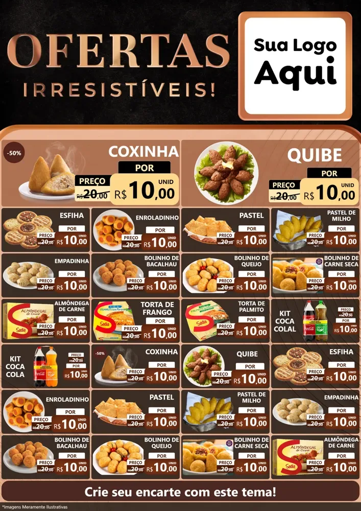 Modelo de Encarte para Encarte A4 Vertical com o tema Ofertas Irresistíveis! para Salgadaria