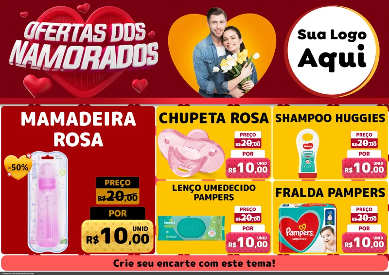 Modelo de Encarte para Encarte A4 Horizontal com o tema Ofertas Dos Namorados para Bebês