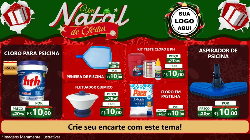 Modelo de TV para TV Horizontal com o tema Um Natal de Ofertas para Produtos para Piscina