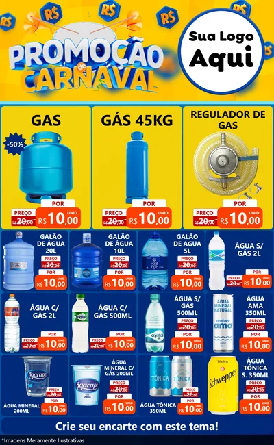 Modelo de Encarte para Encarte Grande com o tema Promoção de Carnaval para Água e gás