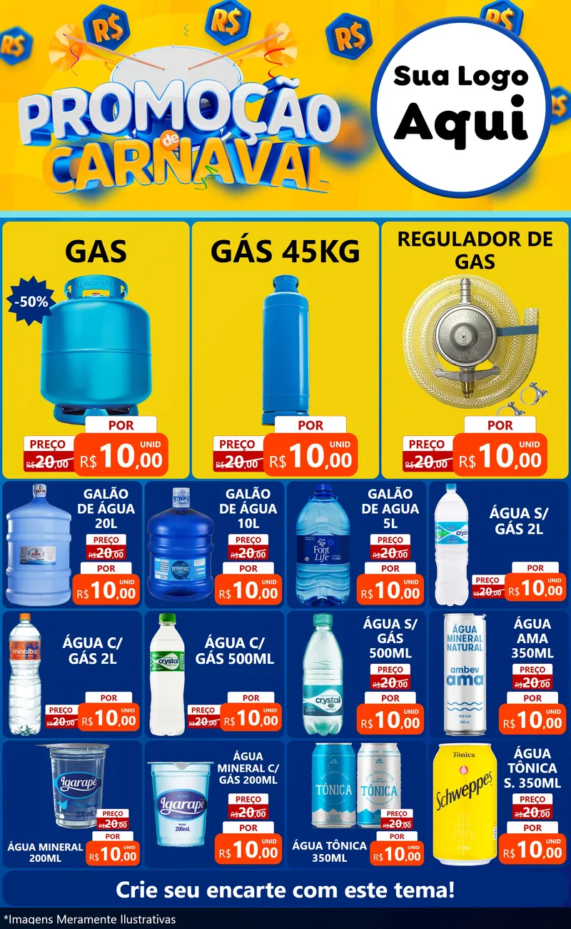 Modelo de Encarte para Encarte Grande com o tema Promoção de Carnaval para Água e gás