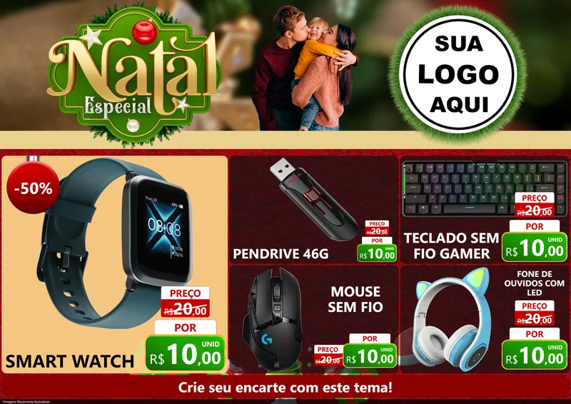 Modelo de Encarte para Encarte A4 Horizontal com o tema Natal Especial para Informática