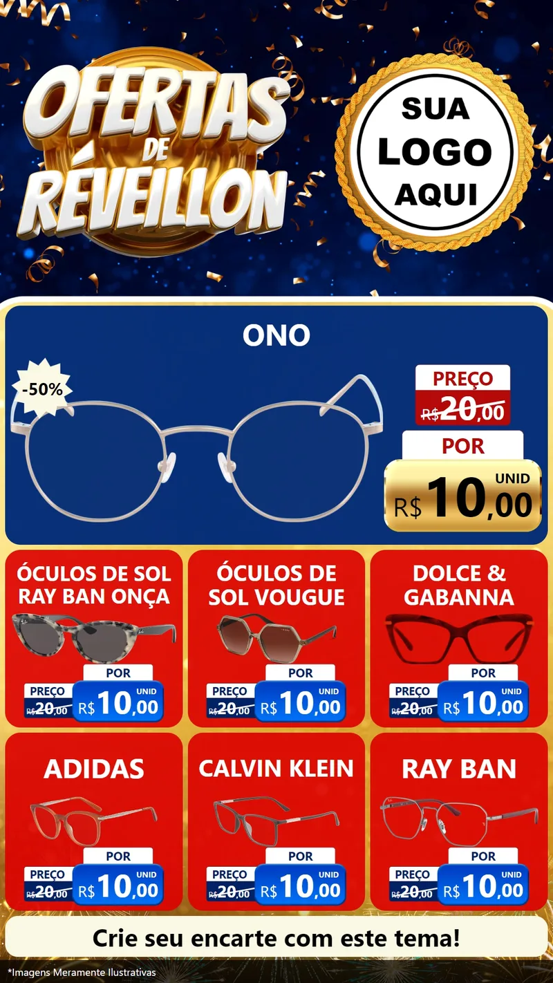 Modelo de Rede Social para Stories com o tema Ofertas de Réveillon para Óticas