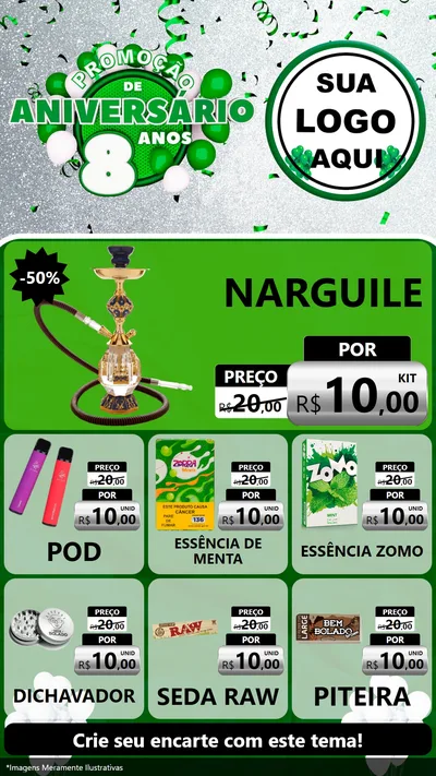 Modelo de Rede Social para Stories com o tema Promoção de Aniversário - 8 Anos para Tabacaria