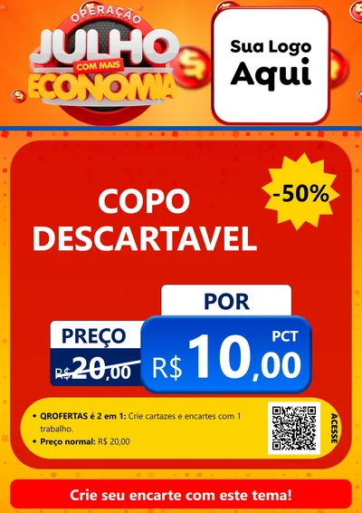 Modelo de Cartaz para Cartaz A4 Vertical com o tema Operação Julho Com Mais Economia para Embalagens