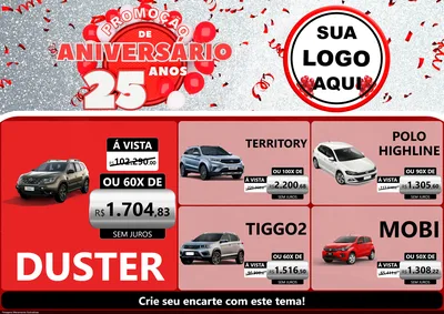 Modelo de Encarte para Encarte A4 Horizontal com o tema Promoção de Aniversário - 25Anos para Concessionaria de Carros
