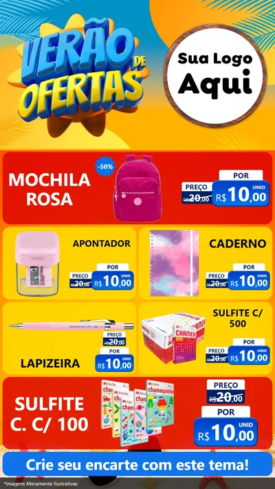 Modelo de TV para TV Vertical com o tema Verão de Ofertas para Papelaria