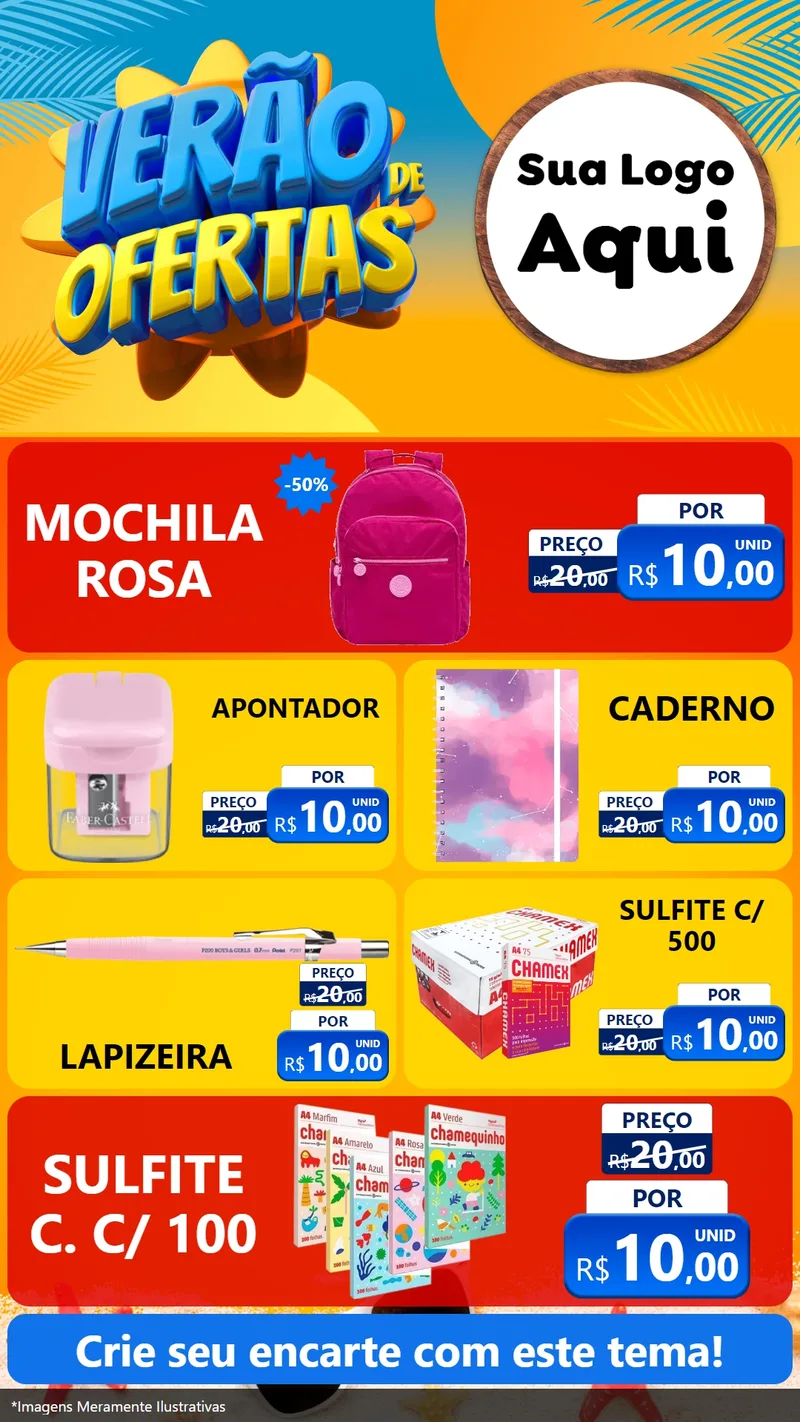 Modelo de TV para TV Vertical com o tema Verão de Ofertas para Papelaria