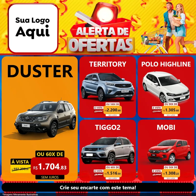 Modelo de Rede Social para Feed Facebook com o tema Alerta de Ofertas para Concessionaria de Carros