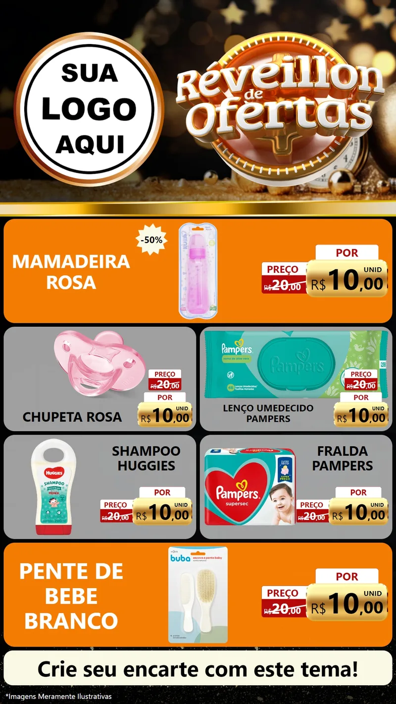 Modelo de TV para TV Vertical com o tema Réveillon de Ofertas para Bebês