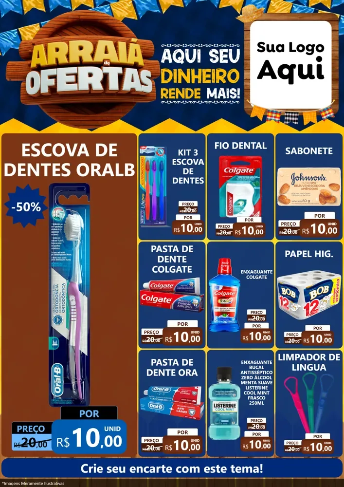 Modelo de Encarte para Encarte A4 Vertical com o tema Arraiá de Ofertas - Junina para Higiene Pessoal