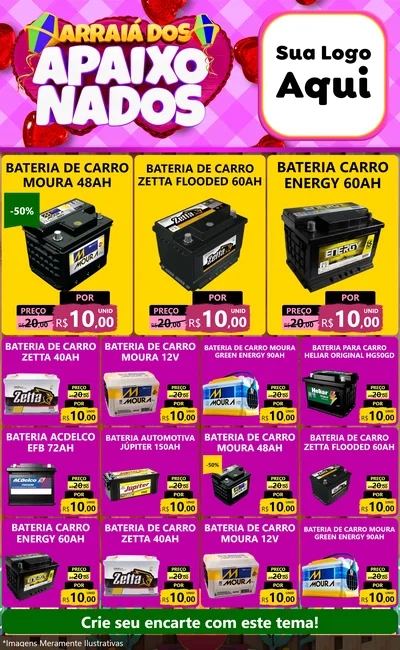 Modelo de Encarte para Encarte Grande com o tema Arraiá dos Apaixonados para Baterias Elétricas