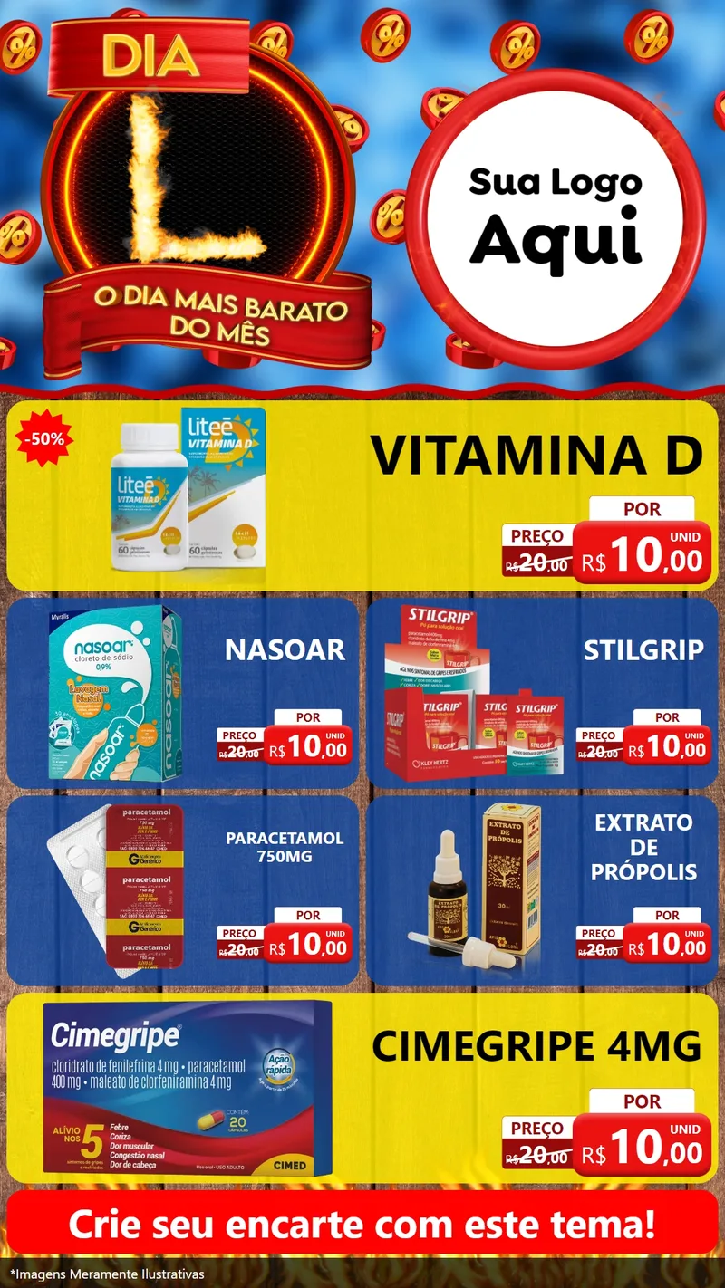 Modelo de TV para TV Vertical com o tema Dia L - O Dia Mais Barato Do Mês para Farmácia