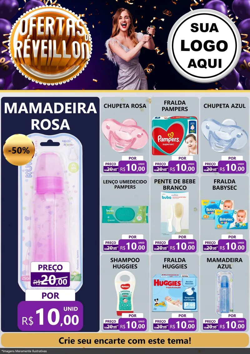 Modelo de Encarte para Encarte A4 Vertical com o tema Ofertas de Réveillon para Bebês