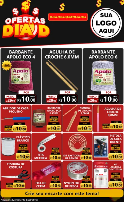 Modelo de Encarte para Encarte Grande com o tema Ofertas Dia D para Armarinho e Aviamentos