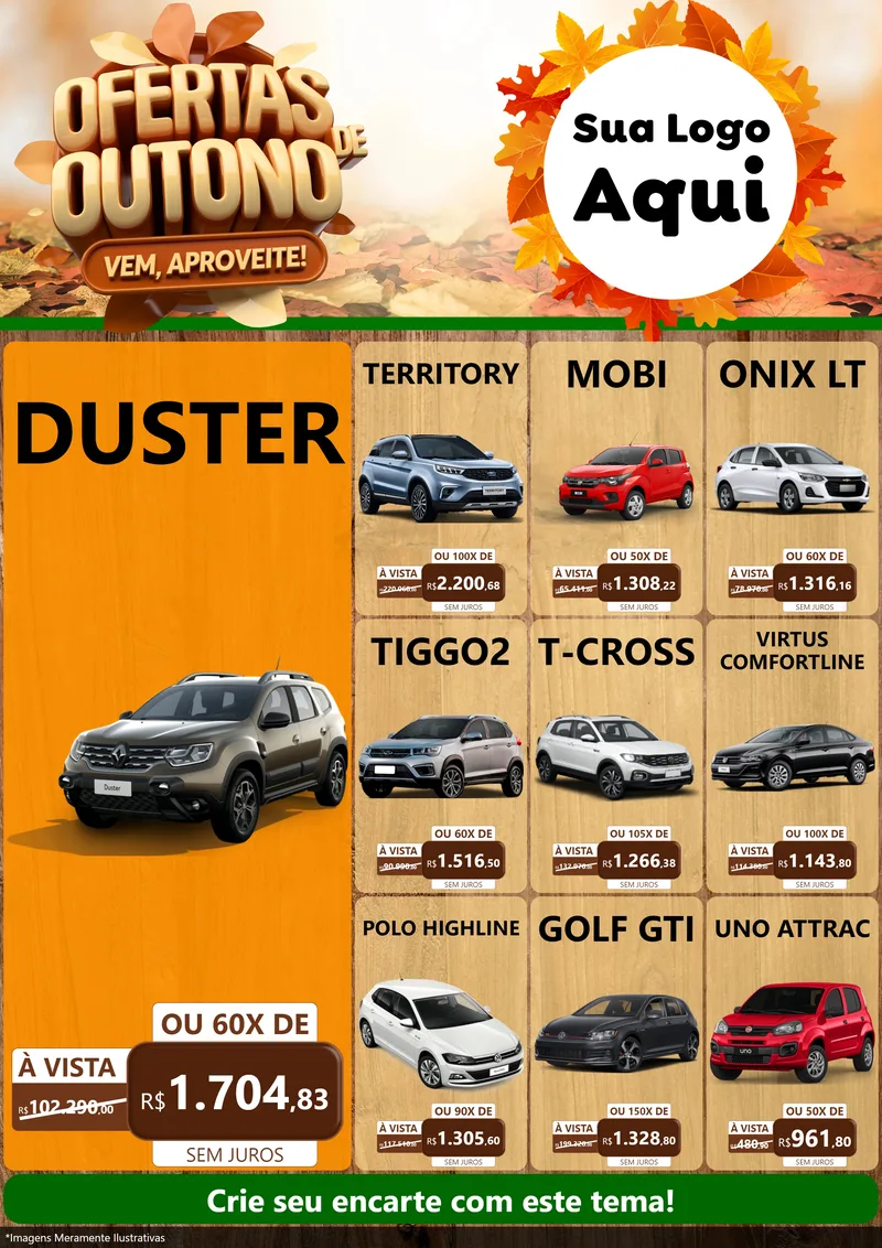 Modelo de Encarte para Encarte A4 Vertical com o tema Ofertas de Outono - Vem, Aproveite! para Concessionaria de Carros