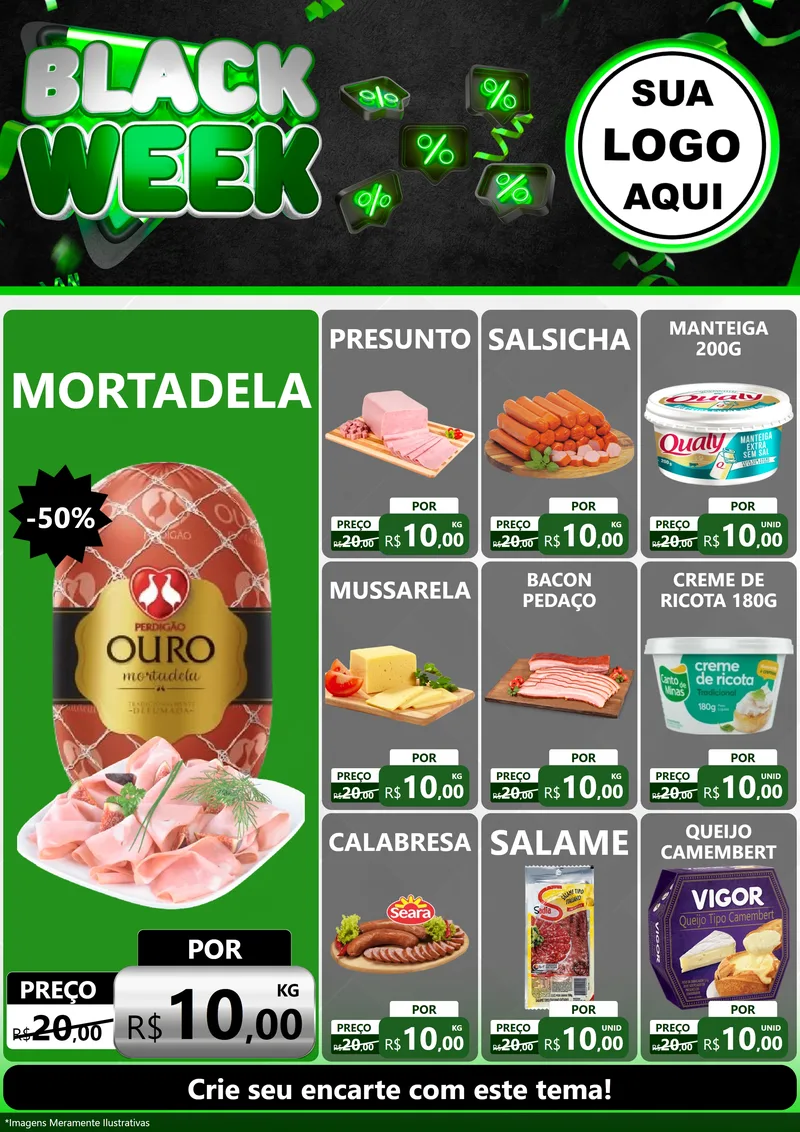 Modelo de Encarte para Encarte A4 Vertical com o tema Black Week para Frios e Laticínios