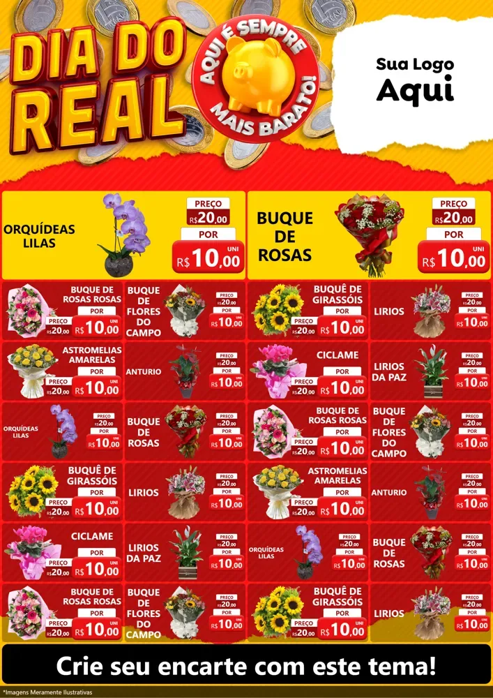 Modelo de Encarte para Encarte A4 Vertical com o tema Dia Do Real para Floricultura e jardim