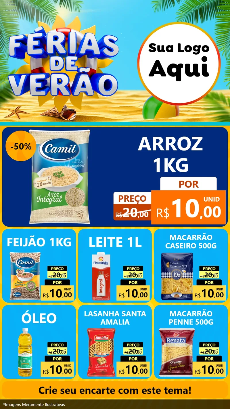 Modelo de Rede Social para Stories com o tema Férias de Verão para Supermercado