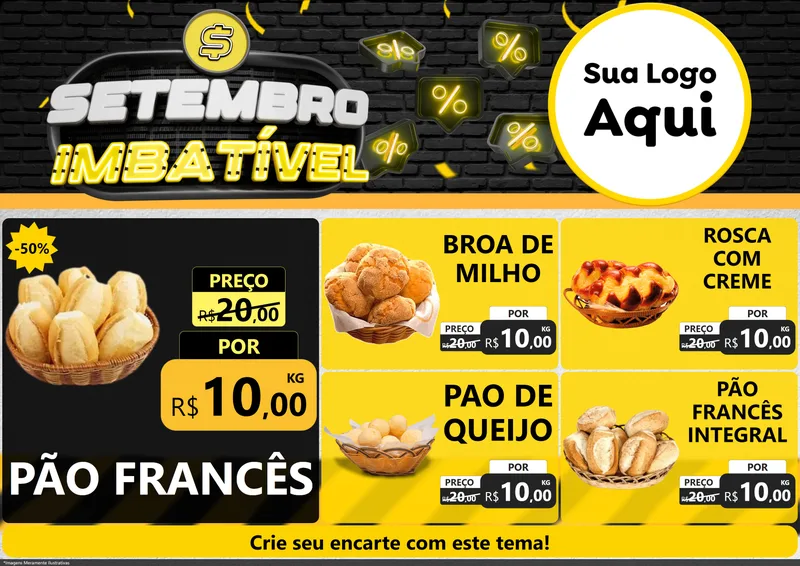 Modelo de Encarte para Encarte A4 Horizontal com o tema Setembro Imbatível para Padaria