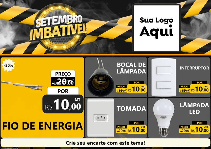 Modelo de Encarte para Encarte A4 Horizontal com o tema Setembro Imbatível para Materiais Elétricos