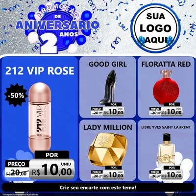 Modelo de Rede Social para Feed Facebook com o tema Promoção de Aniversário - 2 Anos para Perfumes