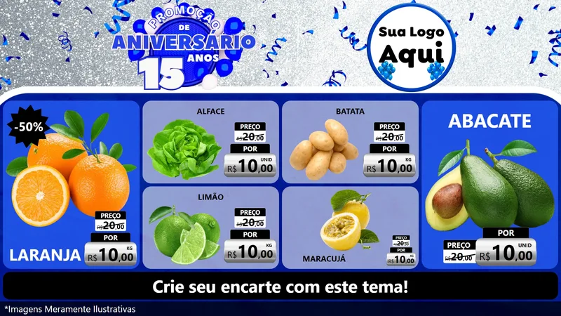 Modelo de TV para TV Horizontal com o tema Promoção de Aniversário - 15 Anos para Hortifrúti