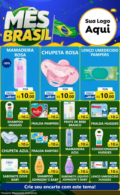 Modelo de Encarte para Encarte Grande com o tema Mês do Brasil para Bebês