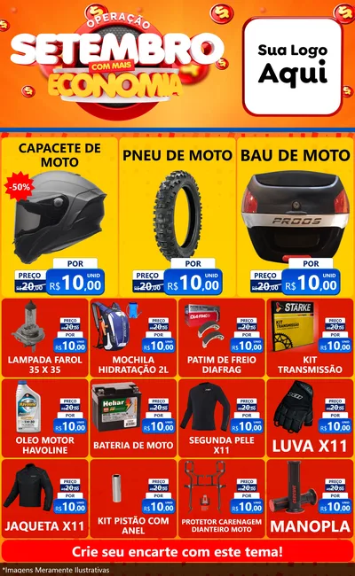 Modelo de Encarte para Encarte Grande com o tema Operação Setembro Com Muita Economia para Moto peças